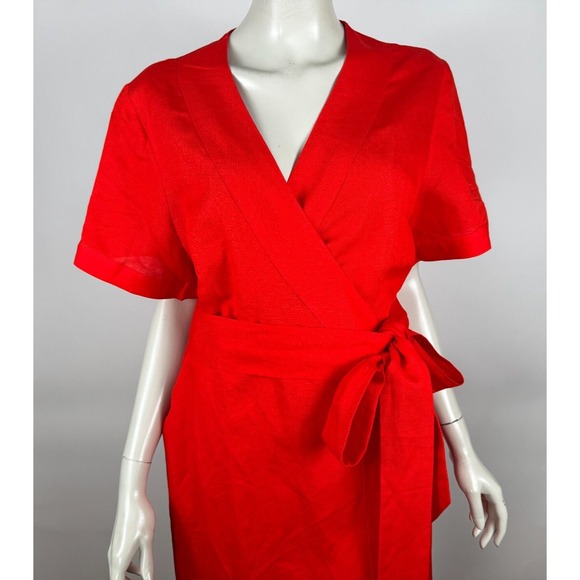 Emily McCarthy Day Rob Linen Wrap‎ Dress Women M NWT Short Sleeve Pockets Tie - Picture 11 of 13